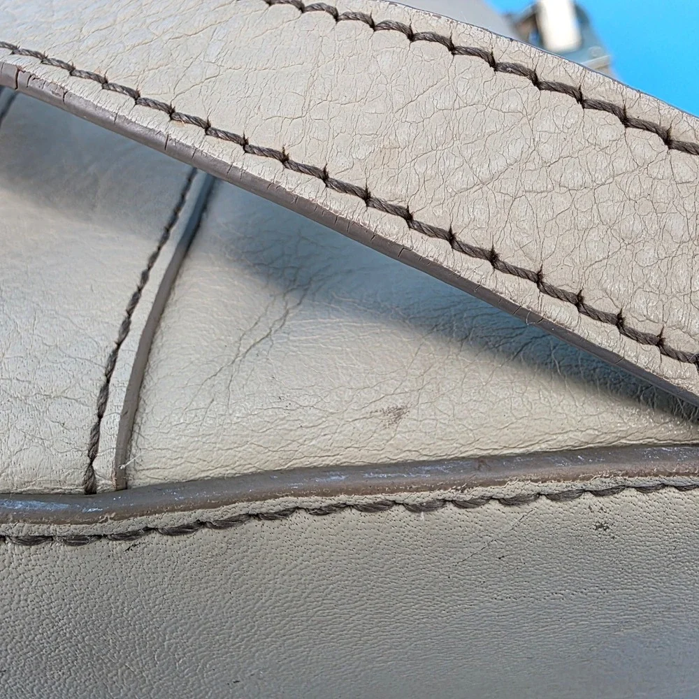 Etienne Aigner Taupe Beige Leather Shoulder Bag Baguette Silver Hardware 61570